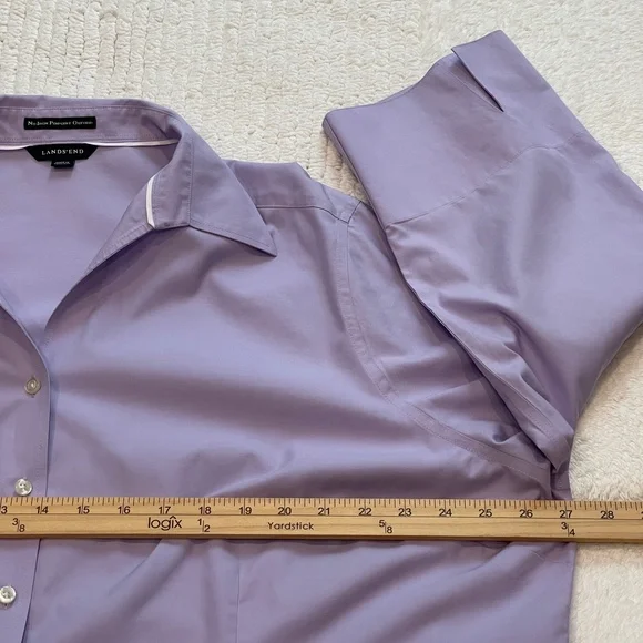 Land's End Shirt Women's Plus 24W Purple No Iron Pinpoint Oxford 3/4 Sleeve - Picture 4 of 11